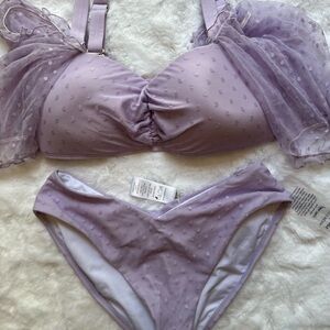 NWT Lavender Polka Dot bathing suit Set. Size 10.